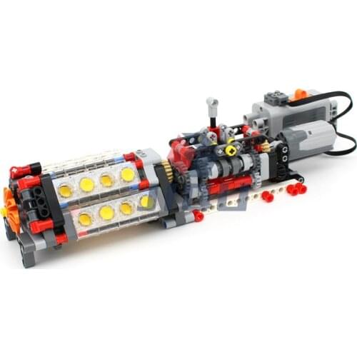 6 Speeds US Ver Sequential Gearbox with Engine V16 Set Model MOC Building Blocks Compatible High-tech DIY Educational Toys