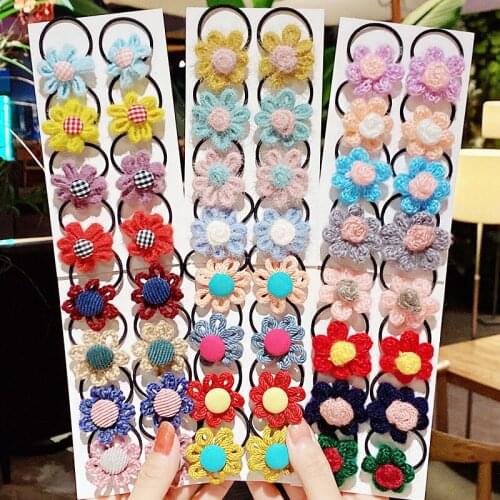 8PCS/Set New Girls Cute Hand-Made Knitting Colorful Flower Small Scrunchie Lovely Hair Bands Headband Fashion Hair Accessories