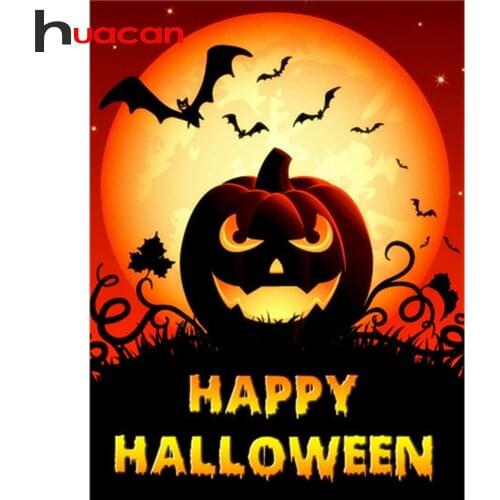 Huacan DIY 5D Diamond Mosaic Halloween Embroidery Cross Stitch Cat Diamond Painting Full Art Home Decoration