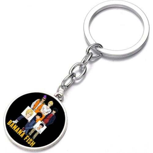 Anime BANANA FISH KeyChain Silver Bronze Cabochon Glass Keychain Keyring Metal necklace for Women Men Gift Girlfriend