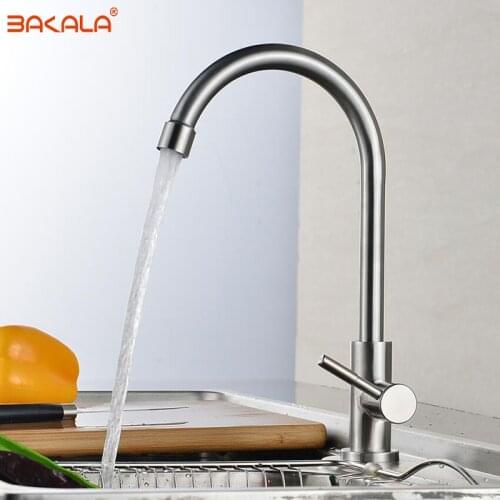 BAKALA No Lead Single holder single hole kitchen sink faucet 304 Stainless steel 360 Swivel Mixer Kitchen Bathroom Faucet