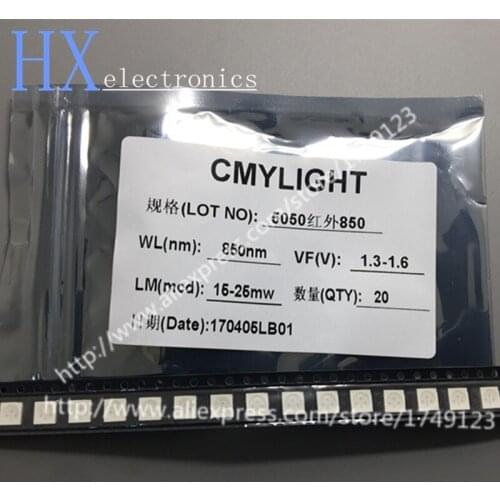 Free shipping 200PCS 850nm Infrared LED Component 5050 SMD IR diode