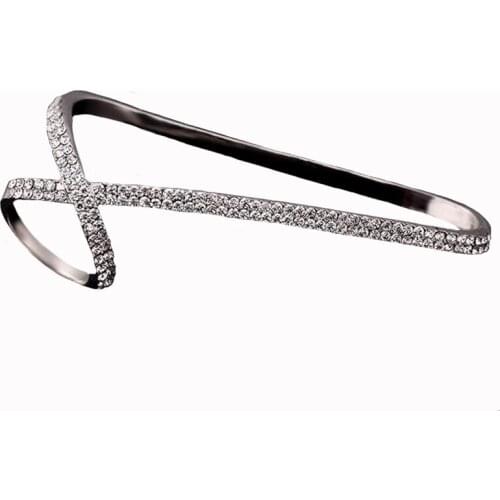 Fashion Hand Irregular Bracelet Full rhinestones Bracelet Bangles for Women Crystal Cross Palm Bracelet Cuff jewelry