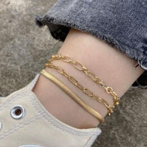 3Pcs/Set Exaggerated Punk Link Chain Anklet Bracelets Foot Chain Bracelets Ankle On Leg Summer Beach Sandal Jewelry Accessories