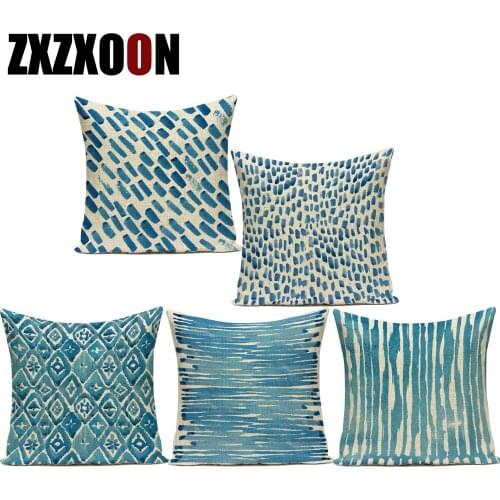 Decorative Throw Pillows Case Simply Blue Geometry Cojines Decorativos Para Sofa Cushion Cover for Home Car Living Room Decor