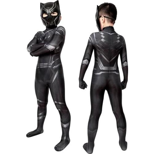 Kids Civil War Challa Panther Jumpsuit Cosplay Costume For Children Halloween Masquerade Party Bodysuit