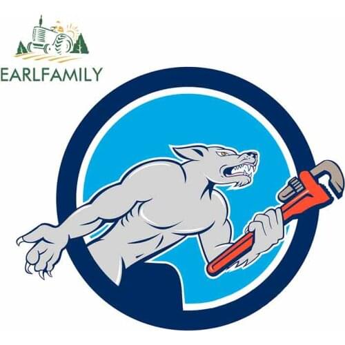 EARLFAMILY 13cm x 10.5cm For Wolf Plumber Car Graphic Decal Car Assessoires VAN Decoration Digitally Printed Creative Stickers