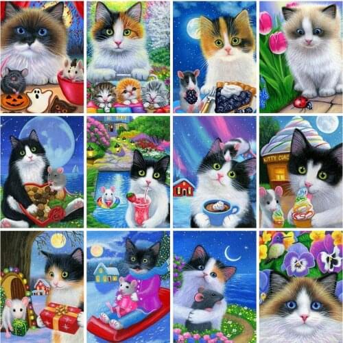 EverShine Diamond Mosaic Cat Cross Stitch Art Kits Diamond Painting Cartoon Picture Rhinestones Kits Wall Decor New Arrivals