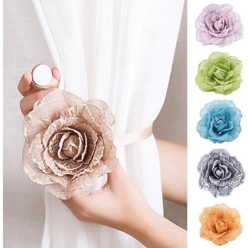 Hot Sale 60% Flower Shape Window Curtain Tieback Magnetic Buckle Drape Holdback Home Decor Curtain Tieback