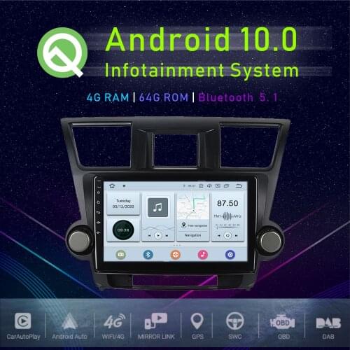 JSTMAX 10.2" Android 10.0 Car GPS Player For Toyota Highlander 2009-2012 Auto Stereo Multimedia Player