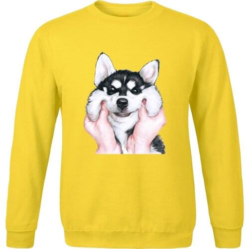 Cute Funny hoodies Fahsion crew neck tracksuit Cartoon Husky Print 2020 New Mens spring autumn Sportswear solid color Sweatshirt