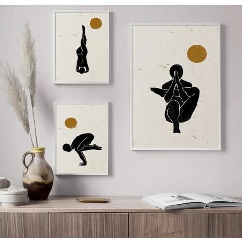 Minimalist Yoga Poses Illustration Posters And Print Canvas Painting Boho Style Wall Art Pictures Living Room Lounge Home Decor