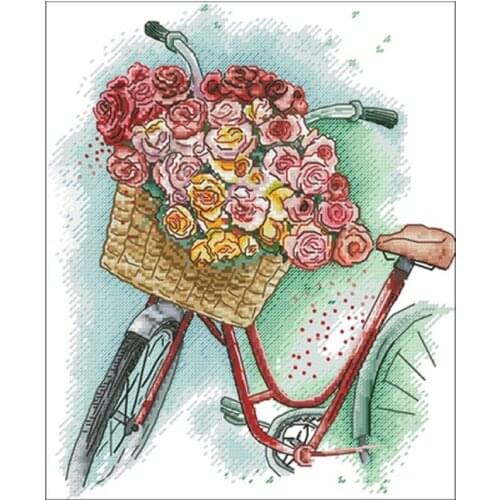 Bicycle with flowers patterns counted 11CT 14CT 18CT Cross Stitch Sets DIY Wholesale Cross-stitch Kits Embroidery Needlework