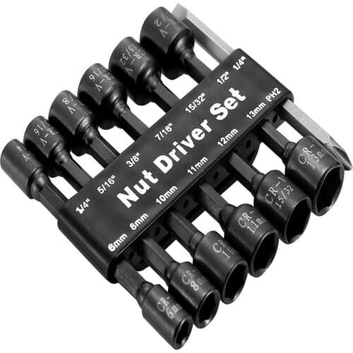 14 Pcs Power Nut Driver Drill Bit Set Magnetic Socket Wrench and Screw 1/4 Inch Dr. Hex Metric&SAE