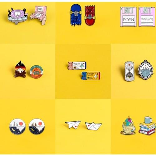 Adventure Set Pin Paper Airplane Boat Enamel Pins Air Tickets Badges Brooches For Women Lapel Pin Fashion Jewelry Gifts