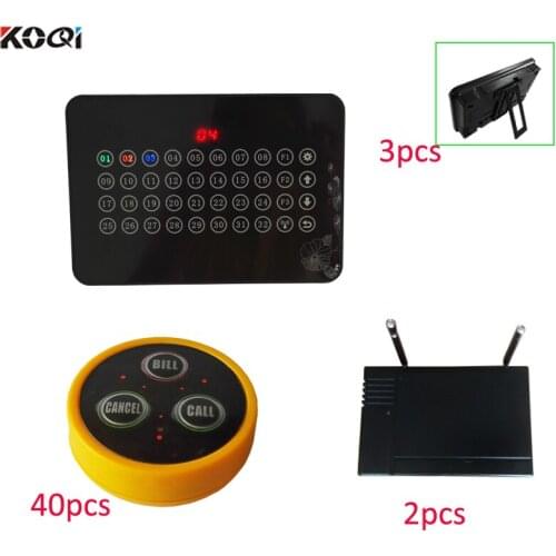 Table Buzzer Bell System 433.92MHZ Wireless Call Waiter Button 3 display 40 bell 2 signal repeater