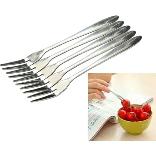 New Fruit Fork Two Tooth Dessert Fork Stainless Steel Eating Very Convenient For People Wholesale 5Pcs/Bag