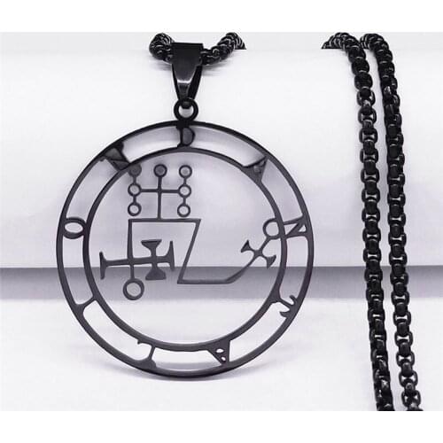 Sigil Stainless Steel Necklace Black Color Goetia Seal of Solomon Demon Satan Sigil Satanic Necklaces Pendants Jewelry N304103