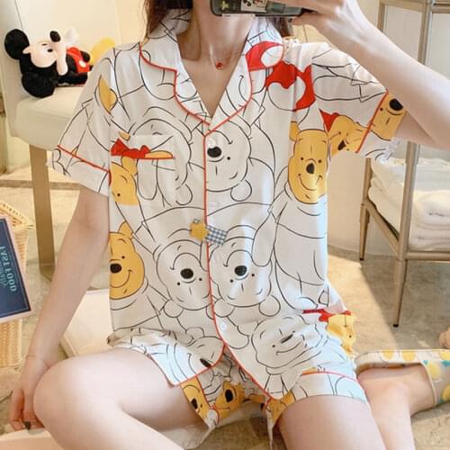 Pajama Set Women Summer Hot Sleepwear Winnie Pooh Pijamas Girls Homewear Short Pants Cartoon Home Clothes Cute Pyjama Cartoon