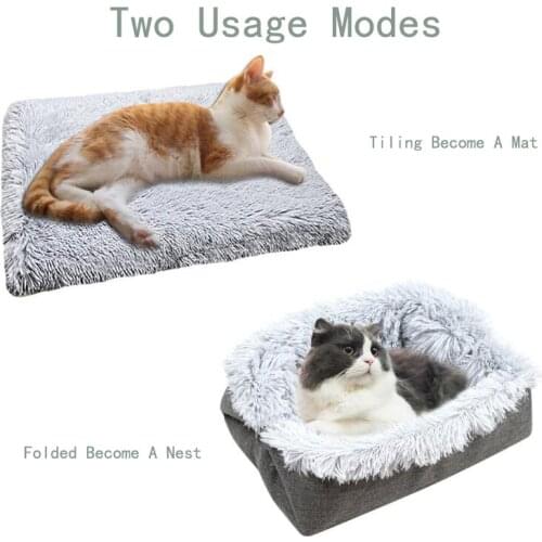 2 In 1 Button Plush Cat Bed House Pet Dog Plush Mat Dog Rabbit Small Animal Sleeping Bed Removable Washable Winter Warm
