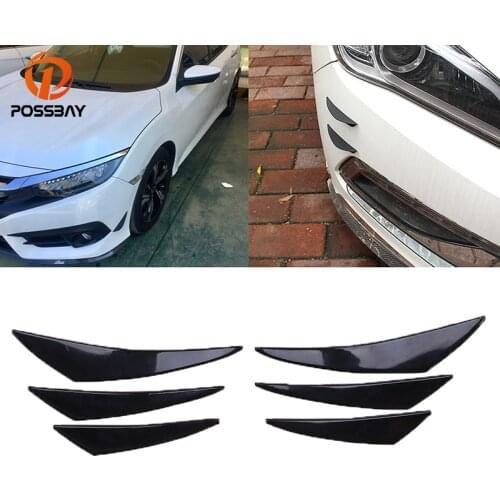 POSSBAY Matte Black Universal Car Front Bumper Lip Splitter Fins Body Spoiler Canards Valence Chin for Ford VW Audi Honda Kia