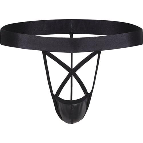 Sexy underwear mens Thongs imitation leather mesh mens thong t back man pants lingerie heren string homme sexy gay mini thong