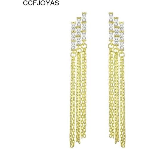 CCFJOYAS 2021 New Trendy Design 925 Sterling Silver Drop Earrings Simple Gold color Tassel Chain Earrings Wholesale