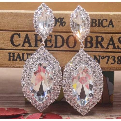 Beauty Luxury jewelry crystal earring with big glass stone gold/silver wedding earring Zerong large rhinestone dangling earring