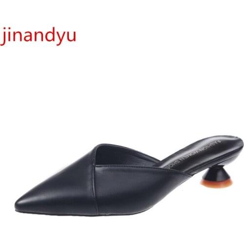 Woman Slippers Leather Sandals Women Pointed Toe Low Heels Fashion Sexy Shoe Non Slip Summer Black Slippers Women Summer Slides