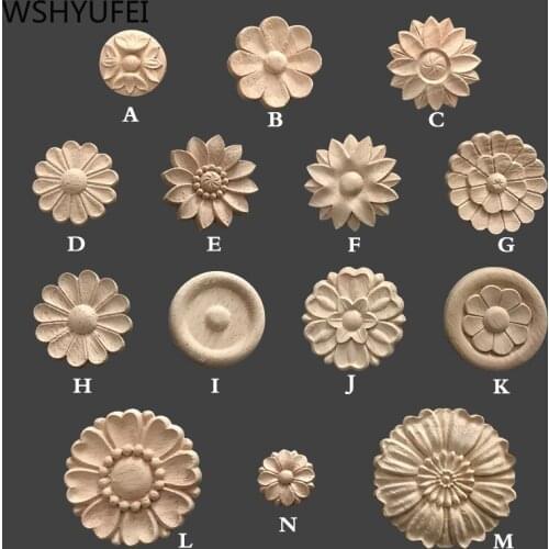 Modern Floral Wood Carved Wooden Figurines Sculpture Crafts Corner Appliques Frame Wall Woodcarving decor Furniture Decorative