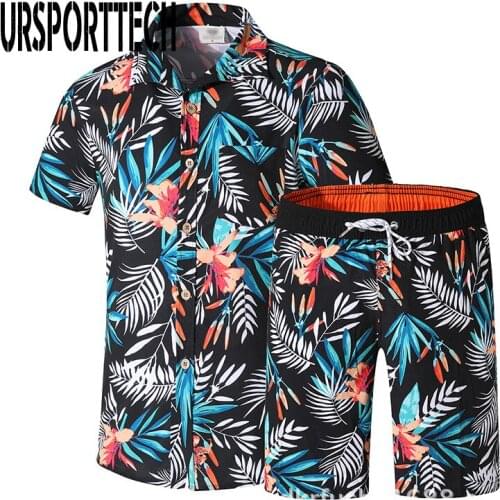 Tracksuit Men Casual Summer Mens Set Mens Floral Hawaii Shirt + Print Beach Shorts Shirts Shorts Pants Two Piece Suit Plus Size