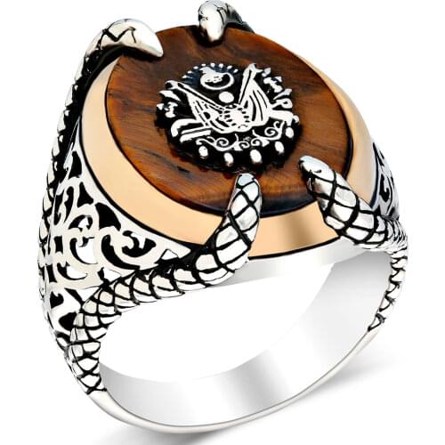 925 Sterling Silver Ring For Man Ottoman Coat Of Arms Real Pure Lapis Turquoise Agate Tiger Eye Stones Handmade Turkish Jewelry