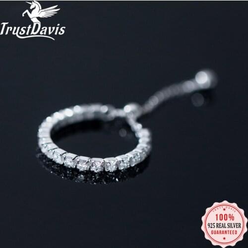 TrustDavis Real 925 Sterling Silver Fashion Sweet CZ Chain Ring Sizable For Women Wedding Birthday Party Fine Jewelry DA2375