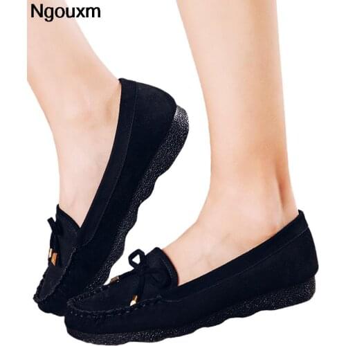 Ngouxm Women Loafers Shoes Butterfly Knot Suede Ballerina Flats Leather Shoes Woman Autumn Sweet Casual lady Slip On Moccasins