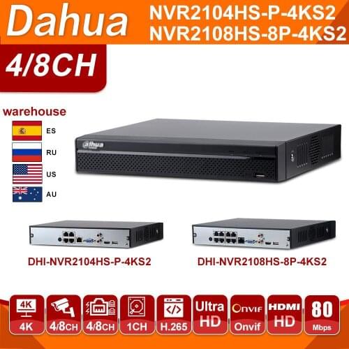 Original Dahua Network Video Recoder NVR2104HS-P-4KS2 NVR2108HS-8P-4KS2 4CH 8CH POE NVR 4K H.265 POE CCTV System Security Kit
