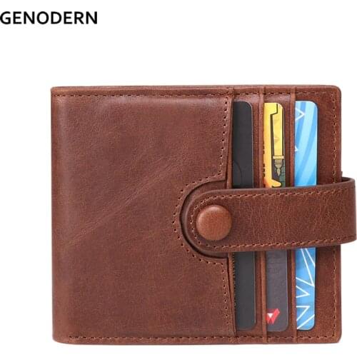 GENODERN Vintage Cow Leather Men Wallets with Coin Pocket with Card Holders Male Purse Function Brown