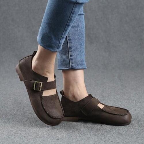 YourSeason Ladies Handmade Casual Concise Flats 2021 Genuine Leather Spring Autumn Female Buckle Strap Shallow Shoes