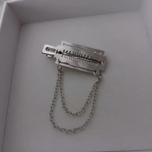 FFLACELL Japan Harajuku Personality Exaggeration Metallic Silver Color Blade Chain Hairpin Punk Hip Hop Jewelry For Women Men