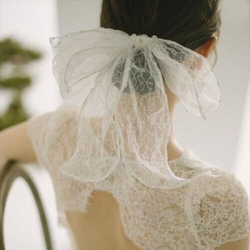 White sequined lace bow with pearl hair wear spring clip hairpin engagement Bride hair accessories