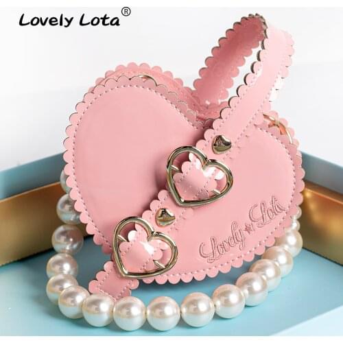 Girls Womens Lolita Sweet Heart Shaped Pearls Handbag Makeup Messenger Satchel Purse Bags 4Colors New 2021
