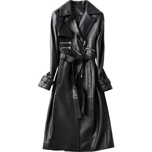 100% Genuine Leather Jacket Women 2020 Winter Vintage Natural Sheepskin Coat with Belt Long Spring Autumn Trench Female LW1957