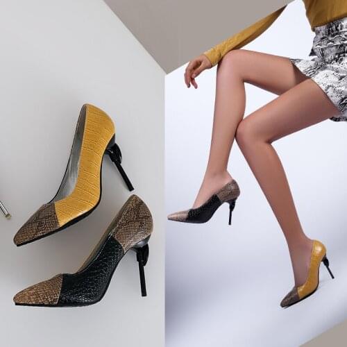 Spring New Snake Printed Leather Women High Heels Sexy Ladies Pointed Toe Stiletto Pumps Woman Heeled Party Shoes Female sapato