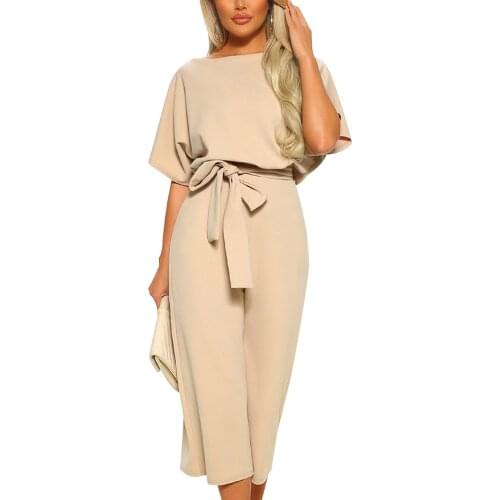 2020 Hot Sale Fashion Jumpsuit Rompers Women Overalls Jumpsuits Lace-up Short Sleeve Wide-leg High Waist Summer Romper Playsuit