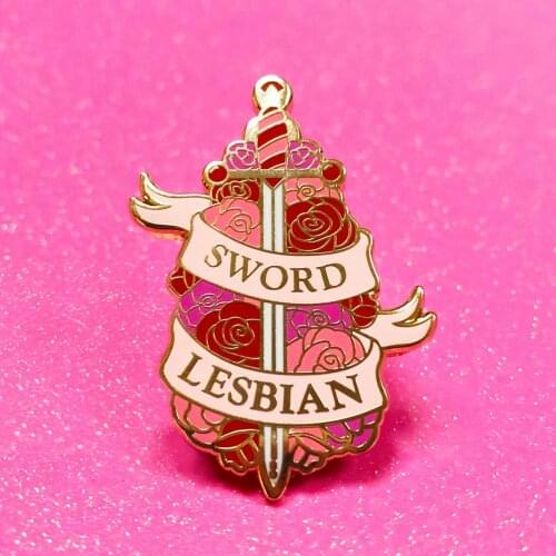 Sword Lesbian Hard Enamel Pin Rose Flower and Swords Metal Brooch Accessories Cartoon Plant Pretty Flowers Art Badge Jewelry