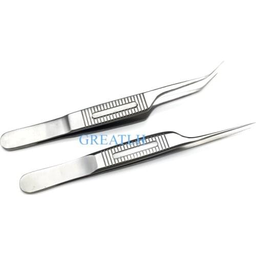 2pcs/set Fue Hair Transplant Forceps Curved and Straight 0.4mm