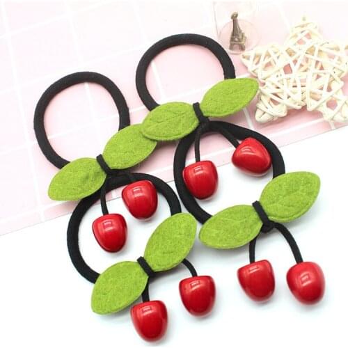 240pcs/lot DIY Simple Multi Elasticity Hair Bands Green Leaves Red Cherries Rubber Band Hair Styling Tools Accessories HA1025