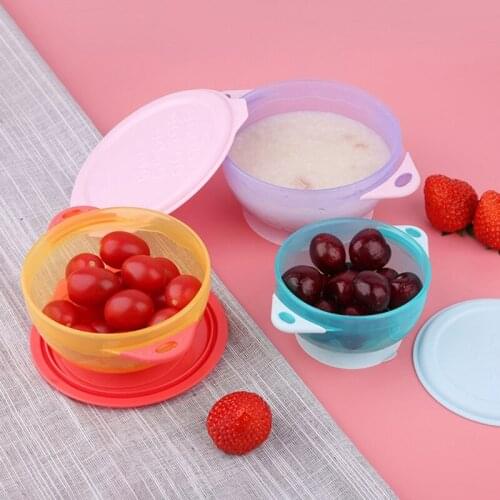 3Pcs/Set Baby Suction Cup Food Bowls with Lid Spill-proof Drop Resistance Sucker Dinner Plate Infant Learning Feeding Dish