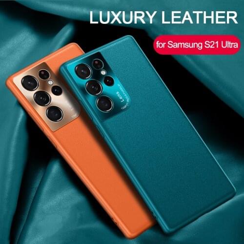 For Samsung Galaxy S21 Plus Note 20 Ultra S20 FE Lite A52 A72 5G Case Luxury PU Leather Metal Lens Protection Soft Back Cover