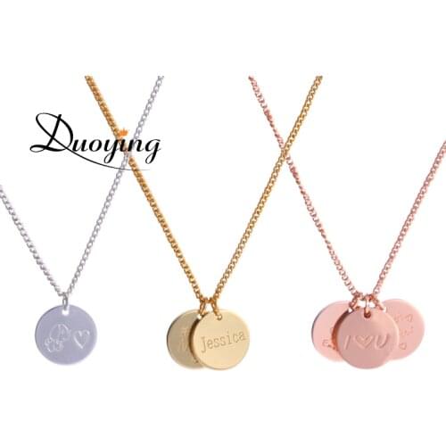 Duoying Discs Personalized Nameplated Necklace Custom Name Coin Necklace Tag Pendant Necklace For Couples Gold Color