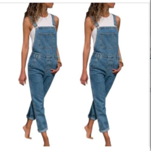Denim overalls women plus size light blue jeans high waist loose trousers casual cargo pants bib pocket fashion youth streetwear